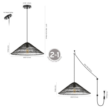 Nova 20.25" Farmhouse Coastal Rattan 180" Cord Plug-In or Hardwired LED Pendant